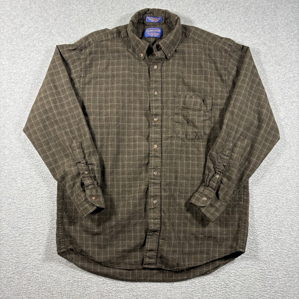 Vintage Sir Pendleton Wool Plaid Shirt Mens Large Brown Button Down USA Made 90s